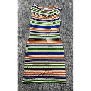 Calvin Klein Dress Women's Size 6 Sheath Fitted Sleeveless Stretch Striped Multi